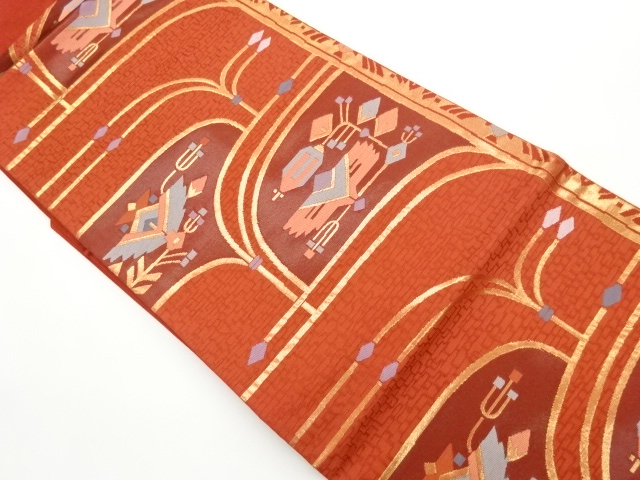 抽象草花模様織出し名古屋帯